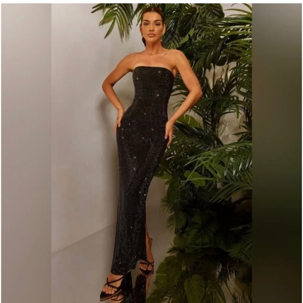 OH POLLY DALEYZA Embellished Strapless Evening Gown in Black
